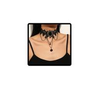 Caiguoer Collana girocollo in pizzo nero con ciondolo in cristallo in velluto vintage con gemme gotiche cave, gioielli per Halloween, accessori per donne e ragazze, Misura unica, Metallo