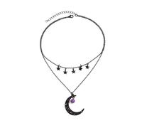 Caiguoer Collana gotica nera in lega punk croce stella luna ciondolo collana accessori per Halloween per donne e ragazze, Misura unica, Metallo (B)