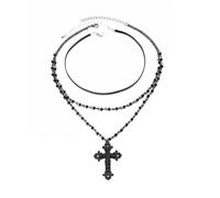 Caiguoer Collana gotica nera in lega punk croce stella luna ciondolo collana accessori per Halloween per donne e ragazze, Misura unica, Metallo (C)
