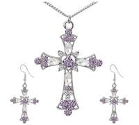 Caiguoer Croce Collana e Orecchini Set Argento Cristallo Crocifisso Collana Halloween Gioielli per Donne