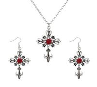 Caiguoer Croce Collana e Orecchini Set Argento Gotico Crocifisso Collana Halloween Gioielli per le Donne (A)