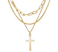 Caiguoer Croce Collana Gold Layered Collana Crocifisso Collana Gioielli per le Donne (B)