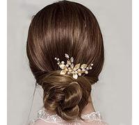 Caiguoer Forcine per capelli da sposa dorate, con perle, accessori per capelli da sposa, con fiori di cristallo, per donne e ragazze