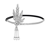 Caiguoer Gatsby Crystal Headband 1920 Flapper Headband perla strass Headband, forniture per il partito per le donne e le ragazze (B)