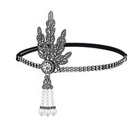 Caiguoer Gatsby Crystal Headband 1920 Flapper Headband perla strass Headband, forniture per il partito per le donne e le ragazze (C)