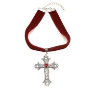 Caiguoer Gotico Argento Vintage Croce Collana Grande Inciso Fiore Croce Collare Collana Halloween Accessori per Donne e Ragazze (B)