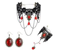 Caiguoer Set collana gotica orecchini e bracciale nero e rosso collana girocollo accessori per Halloween vampiro per le donne, Misura unica, Acrilico