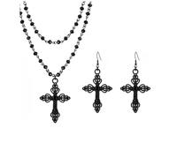 Caiguoer Set di collana e orecchini a forma di croce gotica con crocifisso nero, gioiello per Halloween da donna, Misura unica, Acrilico