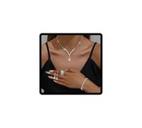 Caiguoer Silver Jewellery Set 5 Pz Wedding Jewellery Set per le Spose Strass Collana per le Donne
