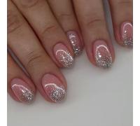 Caiguoer Unghie finte corte con paillettes, per donne e ragazze, 24 pezzi (C)
