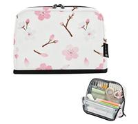 Caihoyu Astuccio per matite di grande capacità borse per il trucco borsa di cancelleria per le donne forniture scolastiche di grado fiori di ciliegio