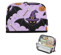 Caihoyu Astuccio per penne e matite, grande capacità, per cosmetici, carino organizer per ragazzi, materiale scolastico, motivo strega di Halloween