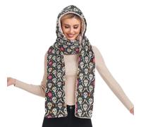 Caihoyu Cappuccio da donna 3 in 1 con scheletro di teschio spesso, Dancing Sugar Skull, One Size