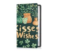 Caihoyu Custodia a portafoglio in pelle di alta qualità per documenti essenziali, patente di guida, carte, gnomo di San Patrizio, baci e desideri, Lo gnomo di San Patrizio bacia desideri, 1 size