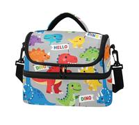 Caihoyu Doppio strato Cooler Tote Bag Dinosauro Banner Pattern Soft Scatole di raffreddamento con tasca laterale del tessuto per la spesa