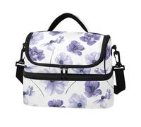 Caihoyu Doppio strato isolato Lunch Box Peri Viola Fiore Acquerello Borse resistenti all'olio con Tasca laterale del tessuto per gli uomini Lavoro