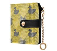 Caihoyu Ducks and Plaid - Portafoglio da donna in pelle PU a due pieghe, comodo e compatto