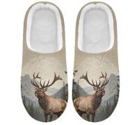 Caihoyu Fuzzy House Shoes Morbido Backless Bandiera Noi Cervo Patriottico | Per interni ed esterni, per uomini, donne, adulti, caldo inverno