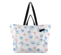 Caihoyu Grande borsa tote grande robusta da cucina, drogheria borsa da spiaggia per donne spa doccia necessità blu e fiori timidi