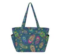 Caihoyu Graziosa borsa tote da donna borsa da spiaggia palestra con tasca piuma di pavone e animale domestico