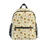 Caihoyu Zaini per bambini ragazzi ragazze zaino carino con bottiglia d'acqua tasca con tracolla gnomi girasoli fiore api miele felice beatitudine beige, Grenomer girasoli fiore api miele felice