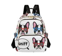 Caihoyu Zaino da donna trapuntato con tasche multiple per la scuola S/M occhiali cane francese stampa carina, Occhiali Cane Francese Stampa Carino, Small, Moda