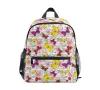 Caihoyu Zaino per bambini carino zaino impermeabile per ragazzo/ragazza con fascia toracica farfalla e scrittura a mano, farfalla e stampante a mano, piccolo, Farfalla e stampante manuale, S