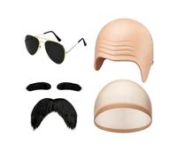 CAIKAILIOR Berretto da calvizio, accessorio per costume da Pitbull, in lattice, con occhiali, baffi, set per feste di Halloween, cosplay, parrucca e barba calvide, per carnevale, adulti, uomo e donna