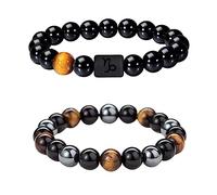 Caimeytie Set di 2 Bracciali da Uomo Regolabile con Perle Elastiche, Braccialetti con Segni Zodiacali della Costellazione, Braccialetti della Fortuna 21,5CM, Vetro, vetro