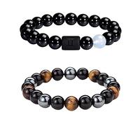 Caimeytie Set di 2 Bracciali da Uomo Regolabili con Perle Elastiche, Braccialetti con Segni Zodiacali della Costellazione, Braccialetti della Fortuna 21,5CM, Vetro, vetro