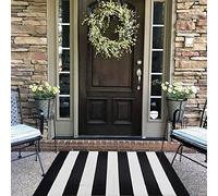 CAINANEL Tappeto da esterno a righe bianche e nere, 60 x 109 cm, in cotone intrecciato a mano, per interni ed esterni, tappeto di benvenuto, veranda, fattoria, cucina, ingresso