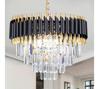 Cainjiazh 20" lampadario di cristallo a plafone 4 livelli Raindrop nero ha portato la luce del pendente lampadario moderno per la camera da letto sala da pranzo E12*7 (escluse le lampadine)