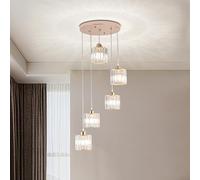Cainjiazh Lampadario a Cascata in Cristallo per Scale, 5 Luci Oro, Lampada a Sospensione Lunga per Soffitti Alti/Foyer/Ingresso, altezza regolabile, stile pioggia di cristallo