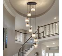 Cainjiazh Lampadario Moderno in Cristallo per Soffitti Alti e Ingresso - Sospensione Regolabile con 8 Paralumi - Illuminazione per Scala, Foyer e Hall - Design Elegante per Casa