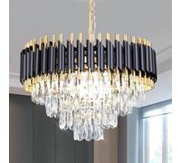 Cainjiazh Moderno lampadario di cristallo 20" nero Flush Mount ha portato la luce del soffitto 4 Tiers Raindrop luce pendente di cristallo ha portato lampadario per camera E12*7 (escluse le lampadine)