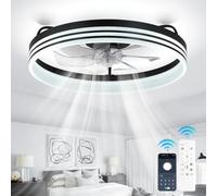 Cainjiazh Ventilatori da soffitto con Dimmable Fandelier LED Fan luce Ventilatore da soffitto a basso profilo cucina e soggiorno (nero)
