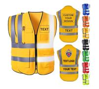 Cainor Set di 2 pezzi Gilet di sicurezza personalizzati, gilet ad alta visibilità con il vostro testo, logo, nome dell'azienda, per operazioni di sicurezza all'aperto (Giallo, Large)
