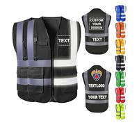 Cainor Set di 2 pezzi Gilet di sicurezza personalizzati, gilet ad alta visibilità con il vostro testo, logo, nome dell'azienda, per operazioni di sicurezza all'aperto (Nero, X-Large)