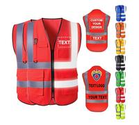 Cainor Set di 2 pezzi Gilet di sicurezza personalizzati, gilet ad alta visibilità con il vostro testo, logo, nome dell'azienda, per operazioni di sicurezza all'aperto (Rosso, X-Large)