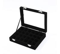 CAINV 12/24 griglie orologio organizzatore collana orecchino anello scatola di immagazzinaggio multifunzione velluto display gioielli regali da donna Grande capacità(Black-24)