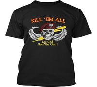 CAIQI NWT Vintage Kill Em all Let God Sort Em out 1985 Retro Art Graphic T Shirt Black XL