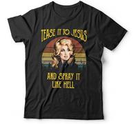 CAIQI Tease It to Jesus Tshirt Unisex & Kids Dolly Country Western Funny Music Black S