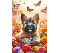 Cairn Terrier Puppy in a field of colorful flowers Notebook - Large 6 x 9 inches - 127 Pages