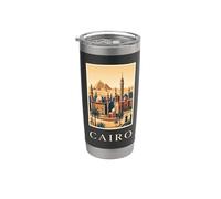Cairo, Egitto, piramidi, deserto, orizzonte, vendemmia, viaggio, opera d'arte Bicchiere termico in acciaio inox doppia parete