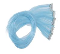 CAISHA 60cm 5 Parti Colorato Ciocca Meches Clip In Extension Extension Per Capelli Lisci Capelli Lunghi Parrucchino Celeste BST109