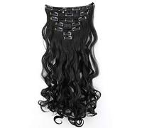 CAISHA XL 45cm 7 Pezzi Set CLIP IN EXTENSIONS Extensions Per I Capelli Posticcio Voluminoso Ondulato Nero Naturale CE2-1