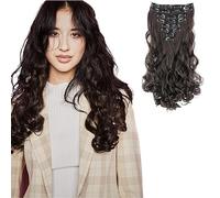 CAISHA XXL Set Da 8 Parti Clip In Extensions Extension Per Capelli Parrucchino Voluminosamente Ondulato Marrone Cioccolato CES103-1