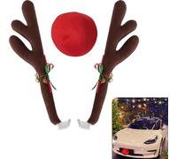 CaiTang Corna di Renna per Auto, Decorazione Renna per Auto, Decorazione Natalizia Auto, Accessori di Natale per Auto, Renna Costume con Jingle Bells Rudolph, Renne e Naso Rosso per Camion Van SUV