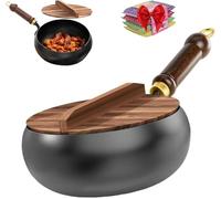 CAIWEIJUN Biennll - Padella giapponese in ferro forgiato con coperchio in legno, 24 cm/28 cm, antiaderente forgiato a mano, con funzione riscaldante, per fornelli a induzione e gas, cottura naturale