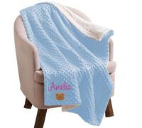 Caixiabeauty Coperta personalizzata per neonati e bambini, coperto asilo niente, coperto con nomi per ragazze, Regalo per nascita personalizzato(Blue)